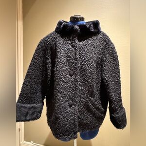 Vintage black faux mouton jacket, 3/4 length sleeves, beautifully lined.